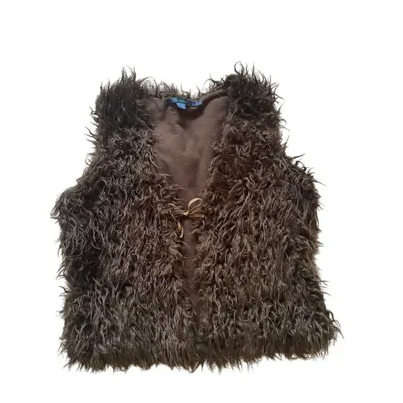 Boden Faux Fur Vest Suede tie in front Size Medium Brown Anthropologie Festival - Picture 1 of 9